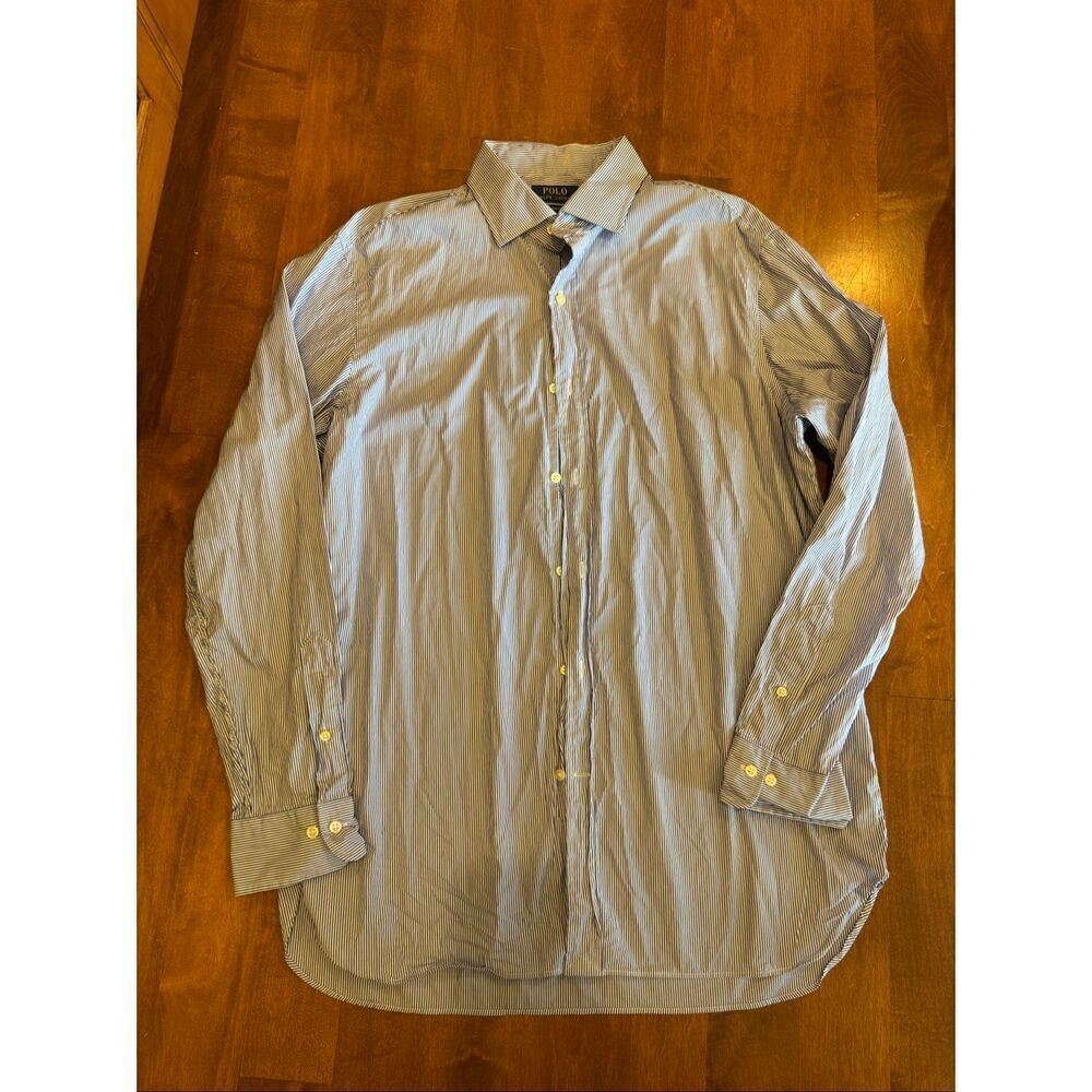 Men’s Polo Ralph Lauren, blue and white, long sleeve button-down shirt, size lar